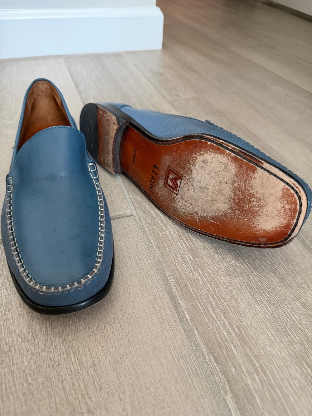 Sandro Moscoloni Blue Leather Slip-On Moccasins - Picture 9 of 11